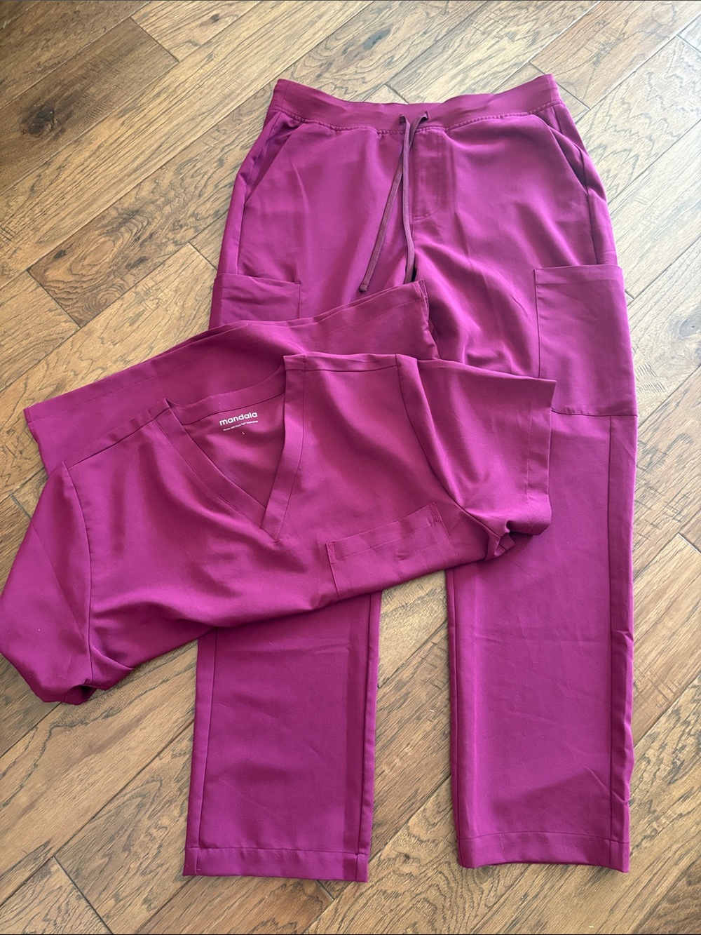 Mandala Women’s Magenta Scrub Set - V-Neck Top & Drawstring Pants